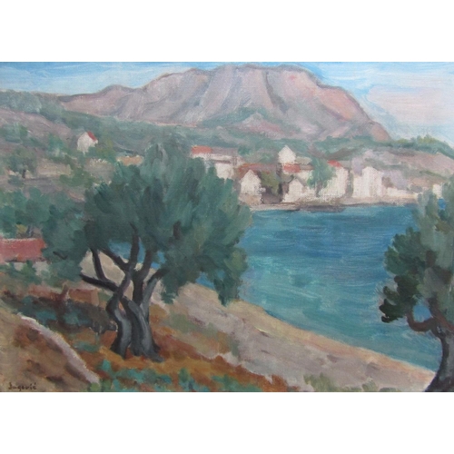 716 - Jugovic (20th century continental school) - Study of Podaca on the Dalmatian coast, oil on canvas la... 