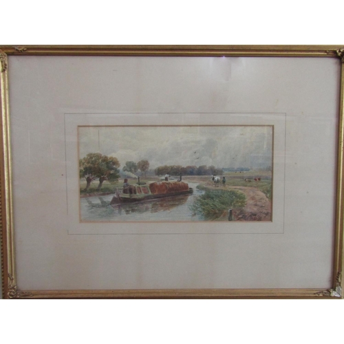 726 - Manner of David Cox Jnr (British 1809-1885) - Canal scene with horse drawn barge passing through a m... 