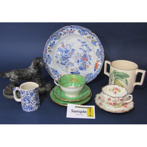 94 - A collection of decorative ceramics including a Minton green ground trio, Royal Worcester sovereign ... 