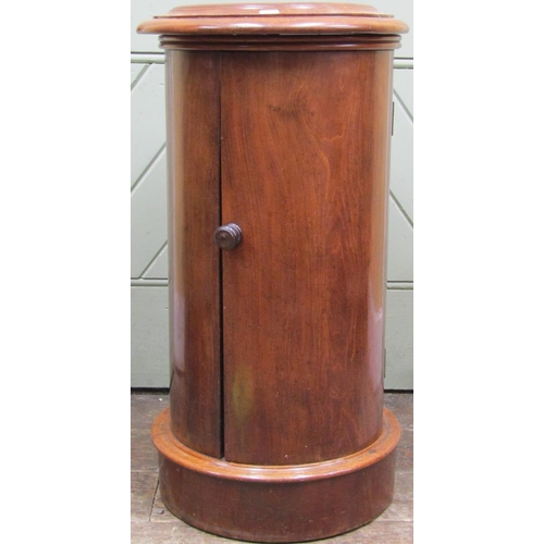 2152 - A Victorian mahogany cylindrical commode, the top inset with marble