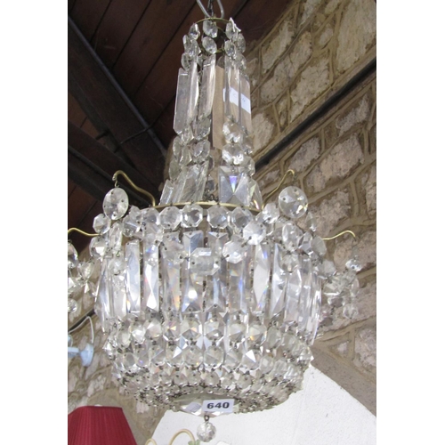 640 - Four good antique prismatic glass drop light fittings, the largest 50 cm high (4)