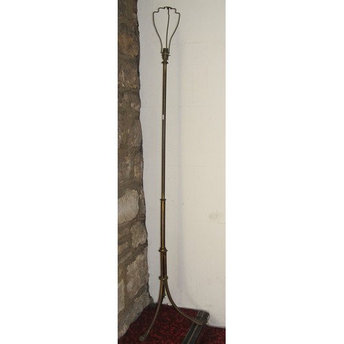 588 - An unusual wrought iron twin branch table lamp, with wrythen fluted stem, 46cm high, together with a... 