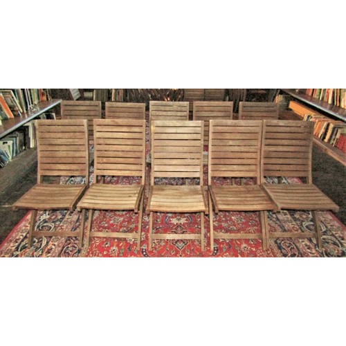 97 - A set of ten folding teak wood garden/event chairs from the Cuba Collection (the purchaser to have t... 