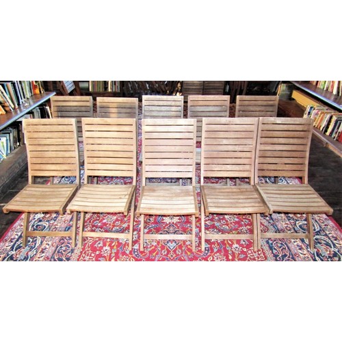 97 - A set of ten folding teak wood garden/event chairs from the Cuba Collection (the purchaser to have t... 