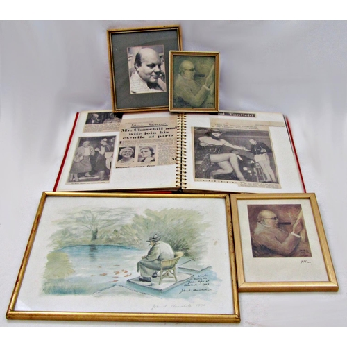 61 - Collection of works by John Spencer Churchill (1909-1992) - to include a signed print of Winston fee... 