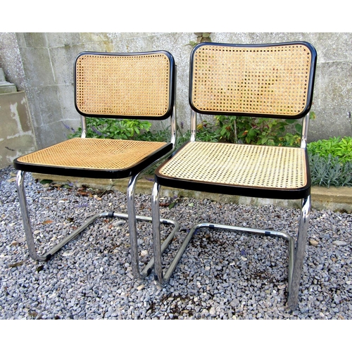 193 - Pair of Marsall Breuer Wassilly dining chairs, with tubular chrome framework and bergere backs and s... 