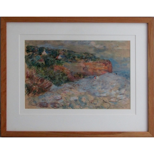 126 - Peggy Somerville (1918-1975) - 'Pembroke Coastline', signed and seal mark, watercolour, 25 x 38 cm, ... 