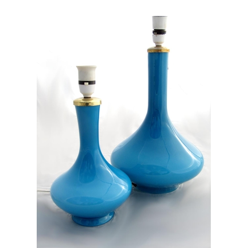 155 - Holmegaard of Sweden - Graduated pair of turquoise glass baluster table lamps, 46cm and 34cm high re... 