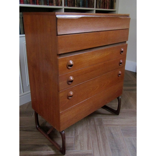 222 - 1960s DS furniture teak chest of drawers fitted with six long graduated drawers, three with circular... 