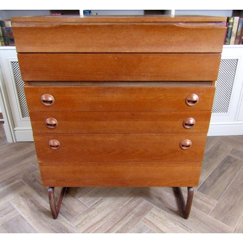 222 - 1960s DS furniture teak chest of drawers fitted with six long graduated drawers, three with circular... 