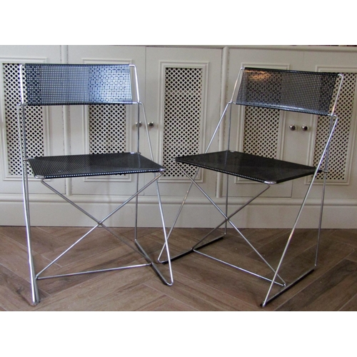 227 - Pair of Nouva X Olmi Line From Magis Danish mesh and chrome framed stacking chairs, 77cm high x 50cm... 