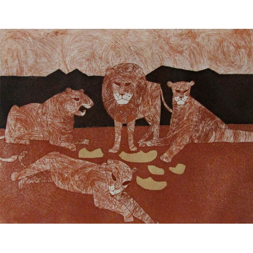 135 - Julian Trevelyan (1910 - 1988) - 'Lions', signed, limited 19/125 etching with aquatint, 35 x 47 cm, ... 