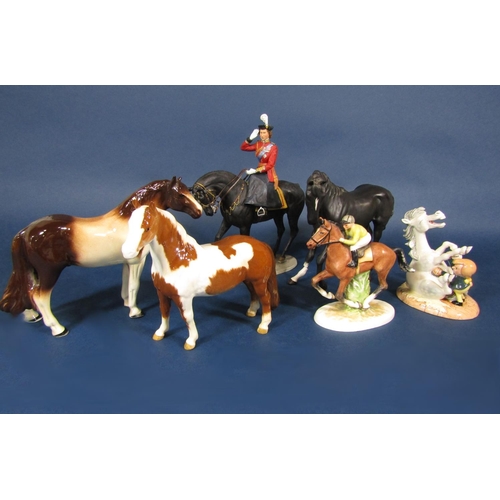 1087 - A collection of ceramic models of horses comprising a Beswick skewbald pony (af), a Beswick matt gla... 