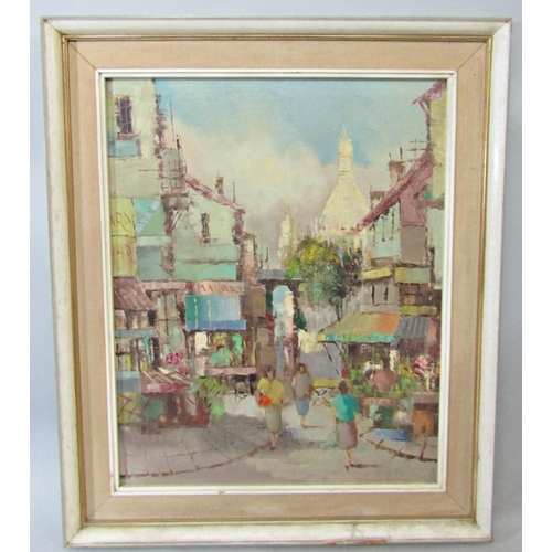 221 - Paul Romier (French 1919-1961 Aka Felix Lheureux) - Parisian market scene with Sacré-Cœur to the dis... 