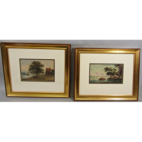 238 - A pair of late 18th/early 19th century small studies of river scenes with sailing vessels, sailing b... 