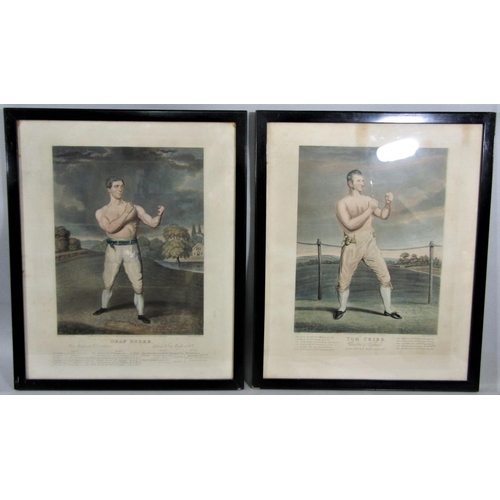 254 - Pair of 19th century coloured engravings of prize fighters - Tom Cribb after J Jackson RA - Deaf Bur... 