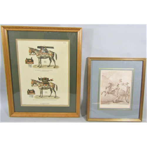 256 - A set of three late 18th century sepia coloured caricature engravings after Bunbury including One Wa... 