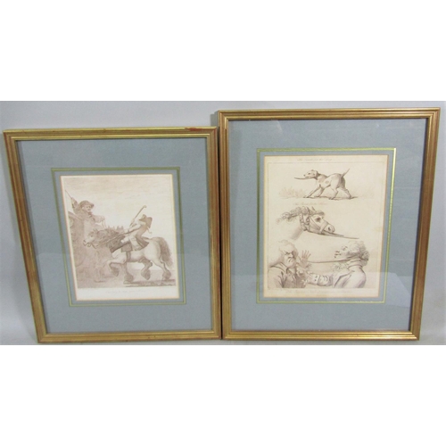 256 - A set of three late 18th century sepia coloured caricature engravings after Bunbury including One Wa... 