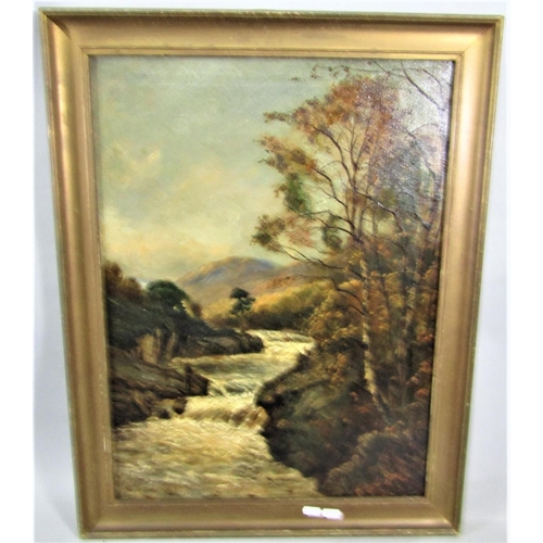 257 - Attributed to William Temple Muir RHA (Scottish 1856-1907) - Mountainous river landscape with fisher... 