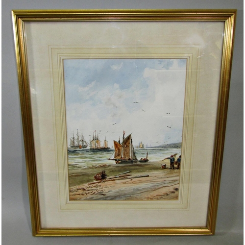 274 - Attributed to Thomas Bush Hardy (British 1842-1897) - Coastal scene with fishermen, shipping, etc, w... 