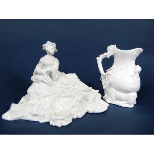 1067 - A late 18th century/early 19th century white glazed jug in the Goat and Bee shape, 11cm tall approx,... 