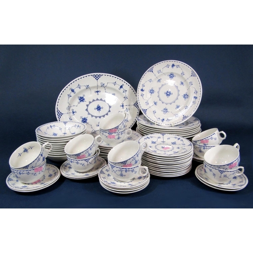 1076 - A collection of Furnivals Denmark pattern blue and white printed wares including an oval meat plate,... 