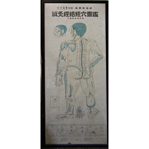 285 - Pair of unusual Japanese printed diagrams showing the human body, front and back, possibly relating ... 