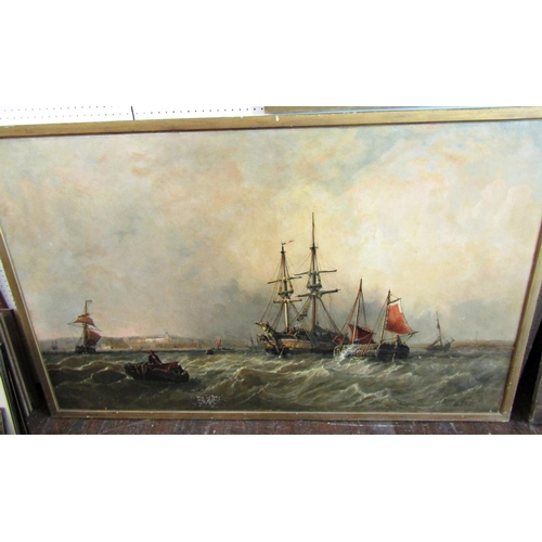 244 - C E Strong (late 19th century British school) - Busy marine scene with shipping off the coast, inclu... 