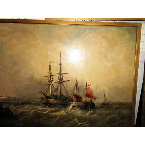 244 - C E Strong (late 19th century British school) - Busy marine scene with shipping off the coast, inclu... 