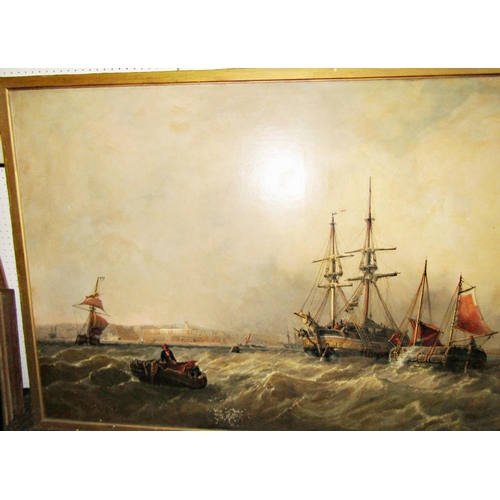 244 - C E Strong (late 19th century British school) - Busy marine scene with shipping off the coast, inclu... 