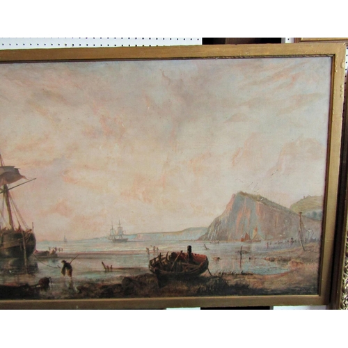 245 - C E Strong (Late 19th century British school) - Coastal scene on a calm day with various figures, fi... 