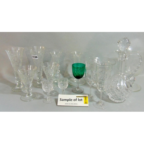 1136 - A large collection of various tapered glass flutes of various sizes, to include Royal Scott lead cry... 