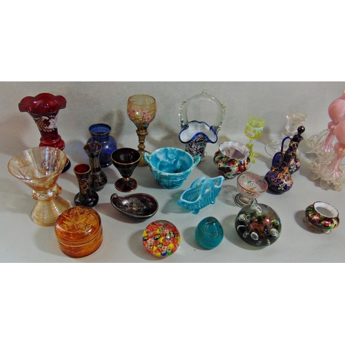 1147 - Mixed collection of antique and later glassware to include various overlaid bottles and goblets, pap... 