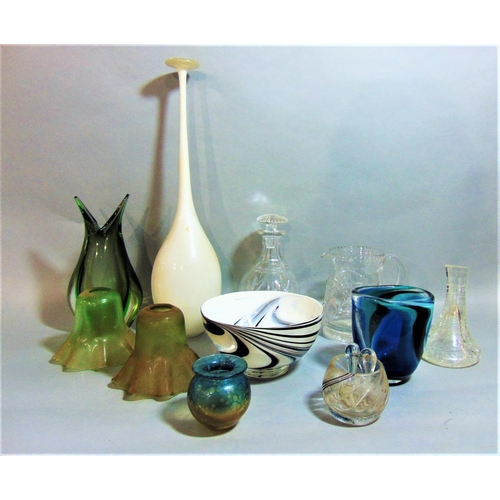 1160 - Mixed collection of various modern art glass pieces to include a delicate large bottle neck vase, a ... 