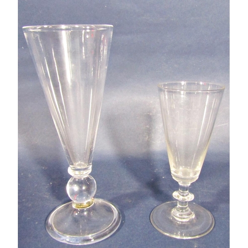 1149 - Collection of antique glassware to include three tapered cordial glasses, a faceted green glass deca... 