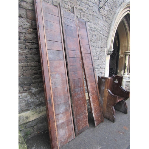 2120 - A reclaimed 19th century oak church pew/chair with moulded framework and pierced gothic trefoil deta... 