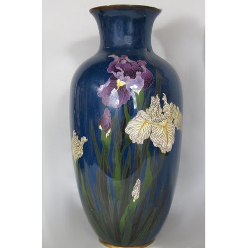 548 - A large cloisonné baluster vase decorated with irises, 47cm high