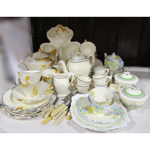 1119 - A collection of Crown Ducal sunburst pattern Art Deco teawares including teapot, milk jug, sugar bow... 