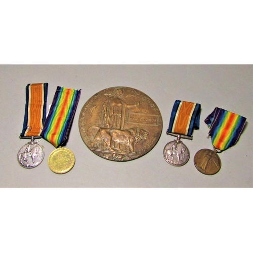 1516 - WW1 bronze death plaque Harold Dobson, 2 14-18 War and 2 Victory medals 17228 Private C W Ireland, L... 