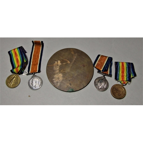 1516 - WW1 bronze death plaque Harold Dobson, 2 14-18 War and 2 Victory medals 17228 Private C W Ireland, L... 