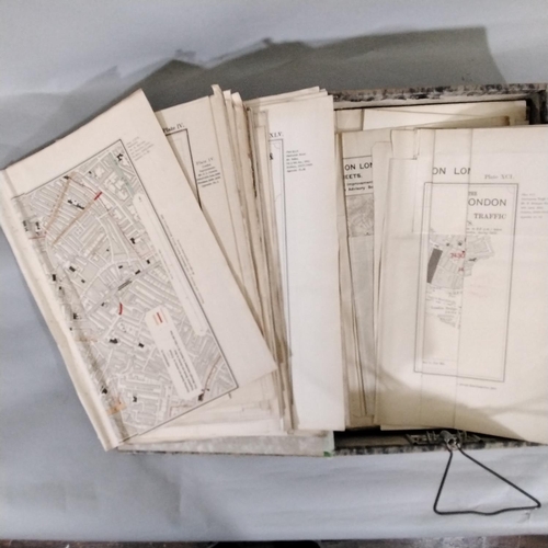 116 - A box file containing plans, diagrams, etc, from the London Traffic Survey Report to Parliament 1904... 