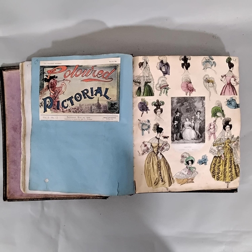 93 - 19th century scrap book containing a quantity of clippings, scraps, pictures, etc, with an embossed ... 