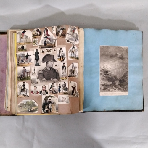 93 - 19th century scrap book containing a quantity of clippings, scraps, pictures, etc, with an embossed ... 