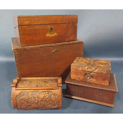 577 - Mixed collection of wooden boxes to include a 19th century walnut writing slope, three eastern boxes... 