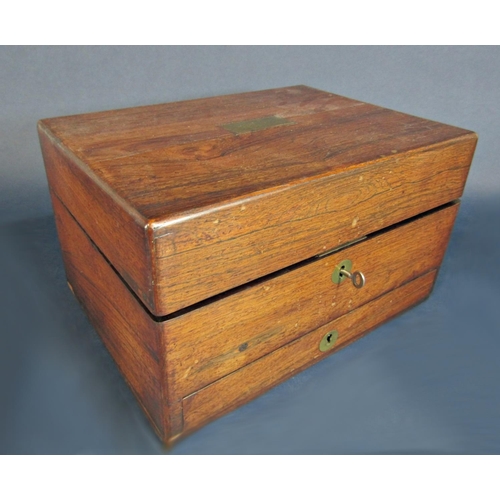 582 - Good quality 19th century rose wood casket with fitted interior with various bottles and compartment... 