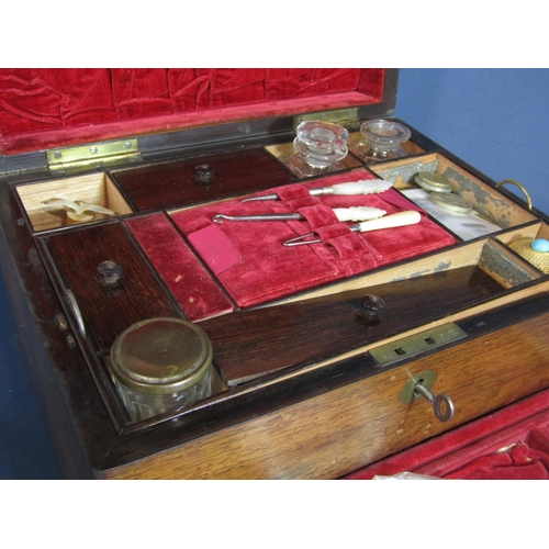 582 - Good quality 19th century rose wood casket with fitted interior with various bottles and compartment... 