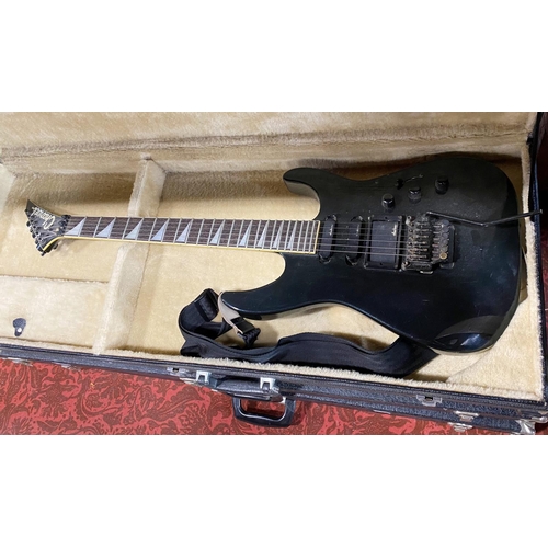 585 - Jackson Charvel soloist style body, 6 string electric guitar in black, 97cm full length 51cm fretboa... 