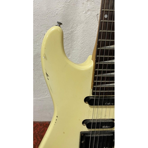 586 - Jackson Charvel soloist style 6 string electric guitar in cream, 97cm full length 50cm fretboard, to... 