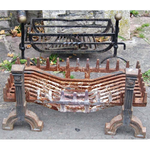 2079 - Two cast iron fire baskets and loose dogs of varying design together with a further rectangular bask... 