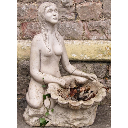 2081 - A reclaimed garden water feature/fountain in the form of a kneeling nude female with long hair suppo... 